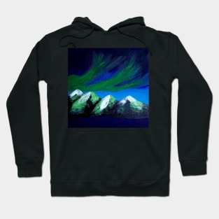 An Aurora borealis sky with beautiful snow capped mountains winter Hoodie
